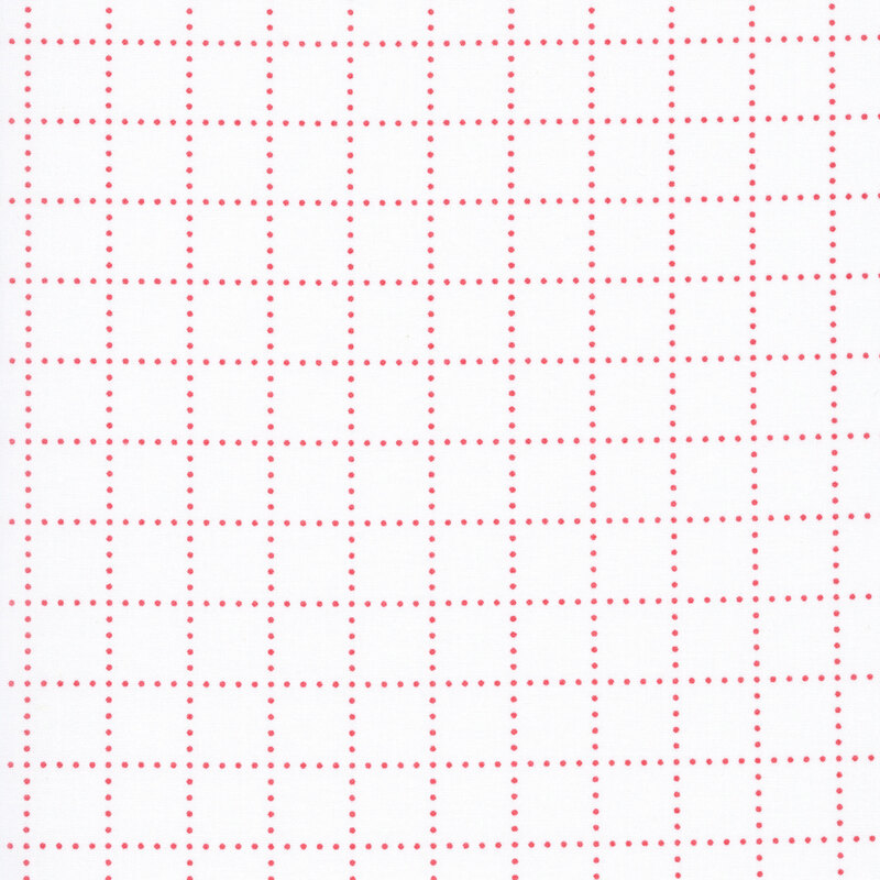 A white fabric with red dots forming a grid. 