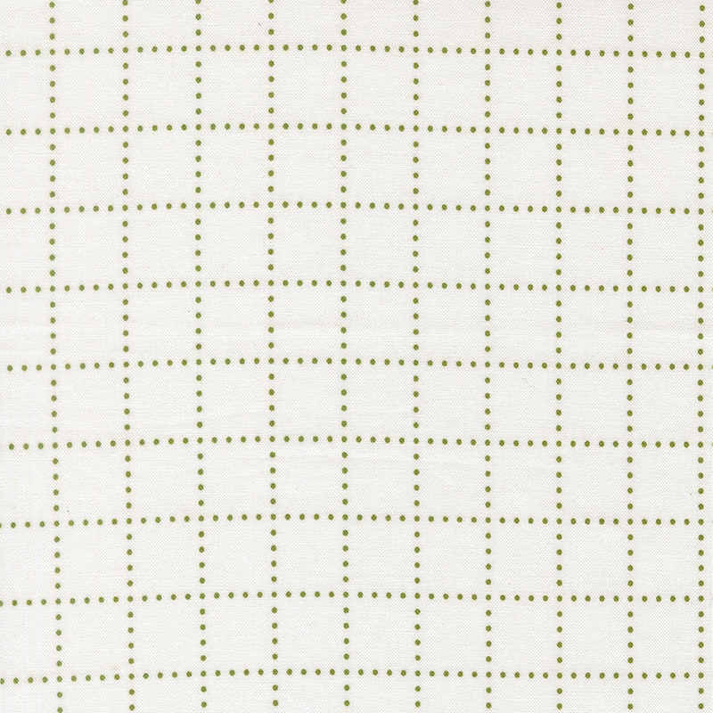 A white fabric with grass green dots forming a grid.