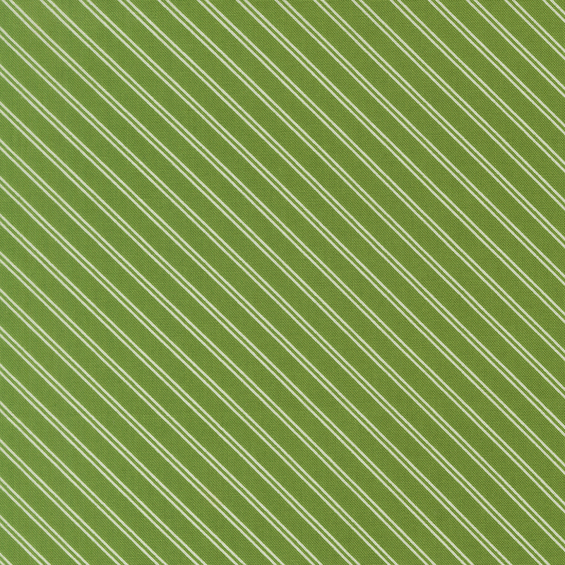 A grass green fabric with white stripes. 