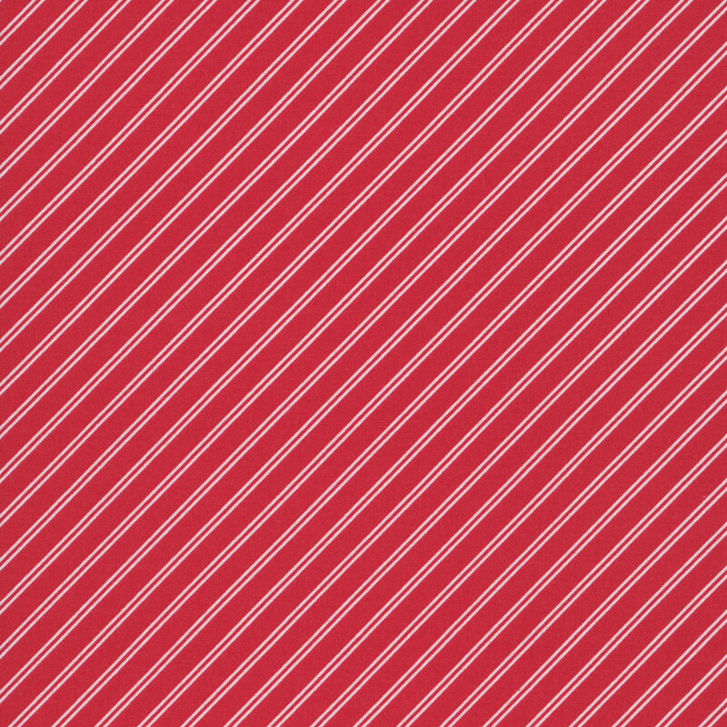 A ruby red fabric with white stripes. 