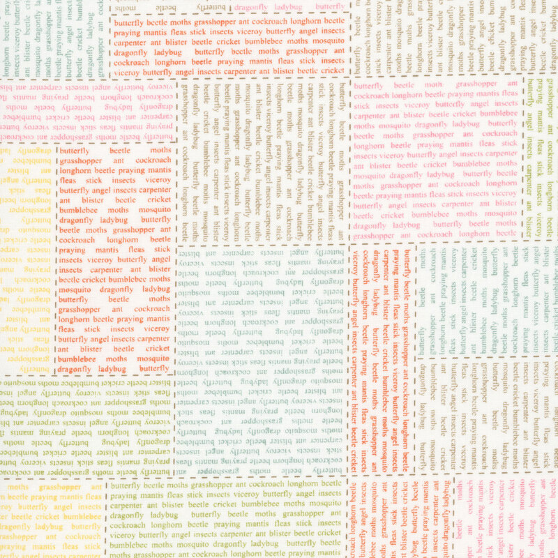 A fabric swatch featuring a news style text print in shades of brown, green, yellow, orange, and pink.