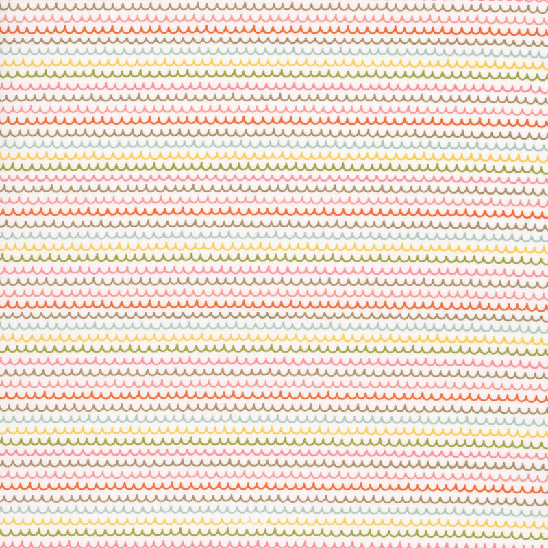 A fabric featuring scalloped lines in multiple colors.