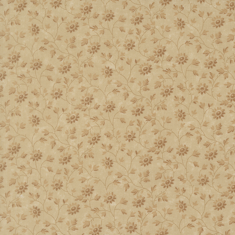 Sand fabric swatch featuring tonal vines and flowers.