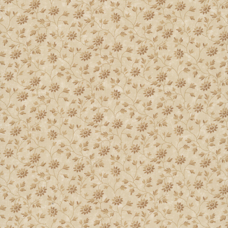 Sand fabric swatch featuring tonal vines and flowers.