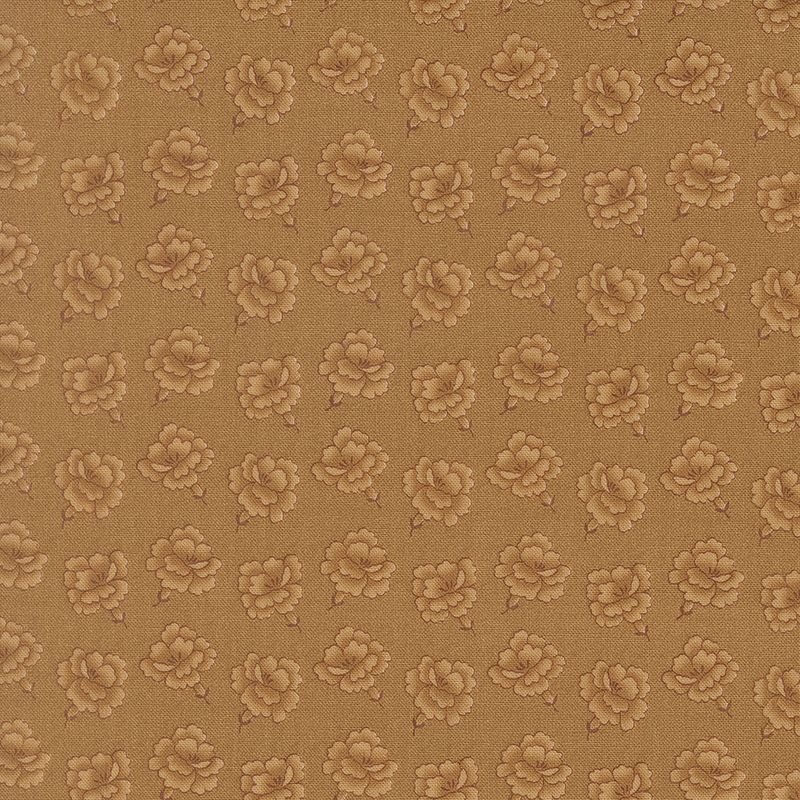 A dark gold fabric swatch featuring a repeating tonal rose print