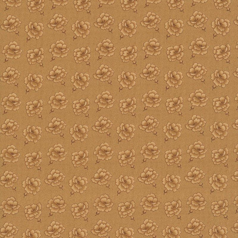 A dark gold fabric swatch featuring a repeating tonal rose print