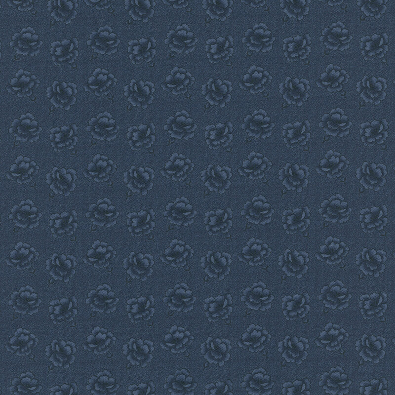 Dark gray blue swatch featuring a repeating tonal rose print