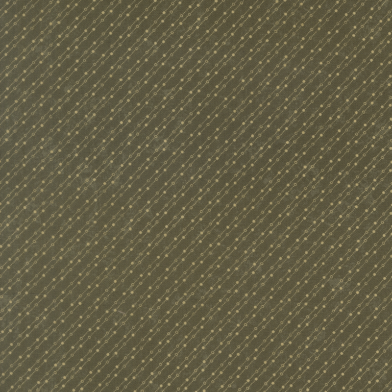 Dark sage mottled fabric featuring a stylized beaded-chain pattern in soft cream.