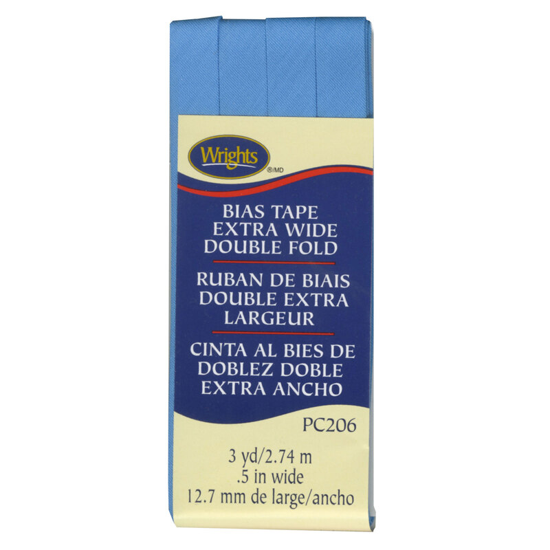 Sky Blue bias tape in packaging labeled Bias Tape Extra Wide Double Fold.