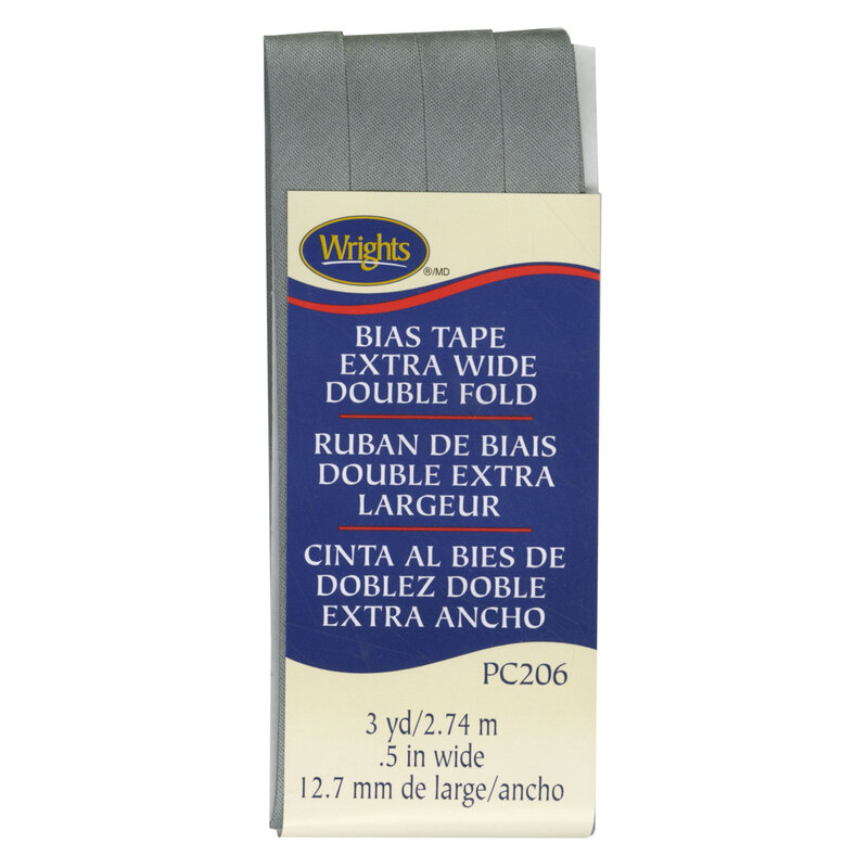 Light Gray bias tape in packaging labeled Bias Tape Extra Wide Double Fold.