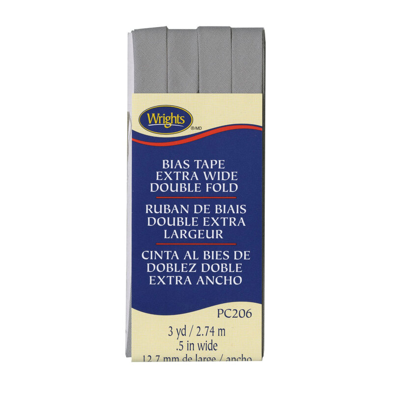 Slate gray bias tape in packaging labeled Bias Tape Extra Wide Double Fold.