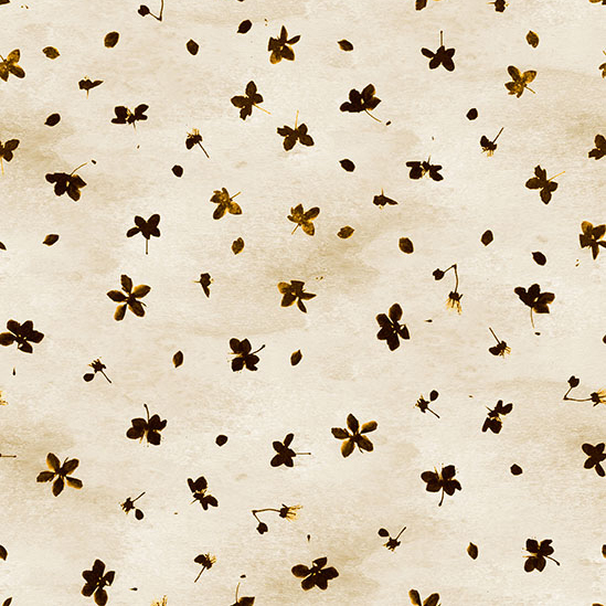 Mottled light beige fabric featuring a print of falling leaves