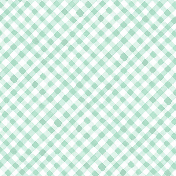 Teal green and white gingham plaid fabric.