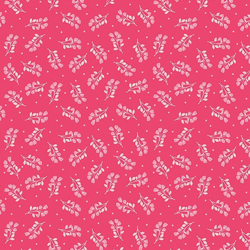 Hot pink fabric with a tossed pattern of delicate light pink and white florals and pin dots