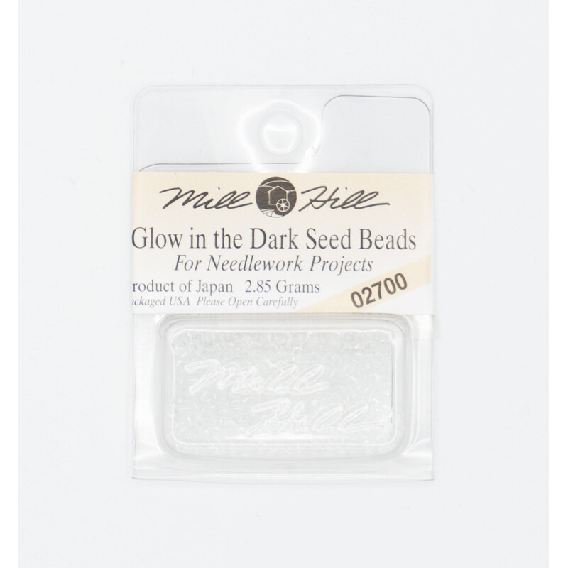 A package of Mill Hill glow in the dark Seed Beads in the color clear glow. 