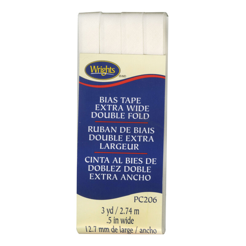 Ivory bias tape in packaging labeled Bias Tape Extra Wide Double Fold.