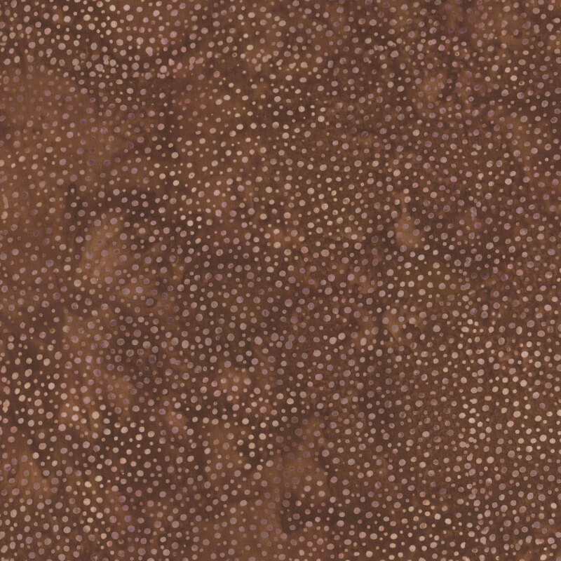 A mottled coffee brown batik fabric with scattered light brown dots.