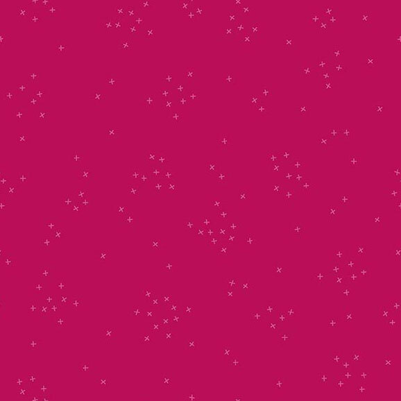 This bright magenta fabric is scattered with tiny tonal crosses clustered together.