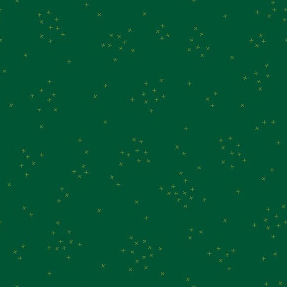 This holly green fabric is scattered with tiny tonal crosses clustered together.