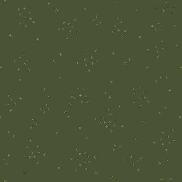 This dark sage green fabric is scattered with tiny tonal crosses clustered together.