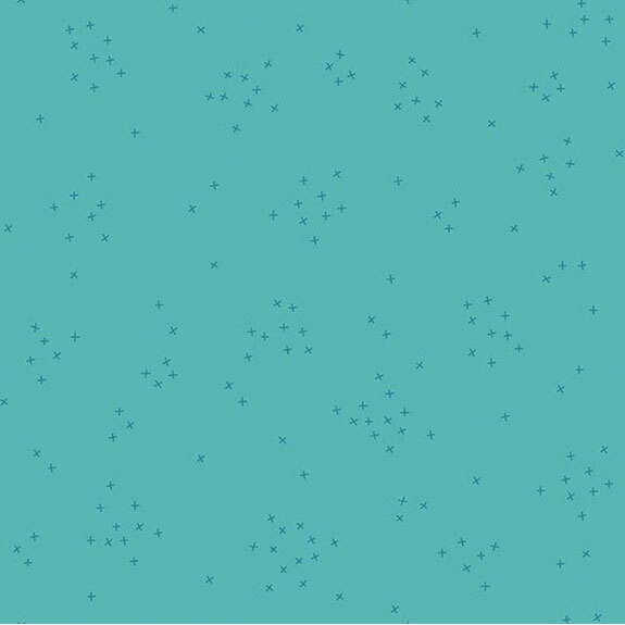 This turquoise fabric is scattered with tiny tonal crosses clustered together.
