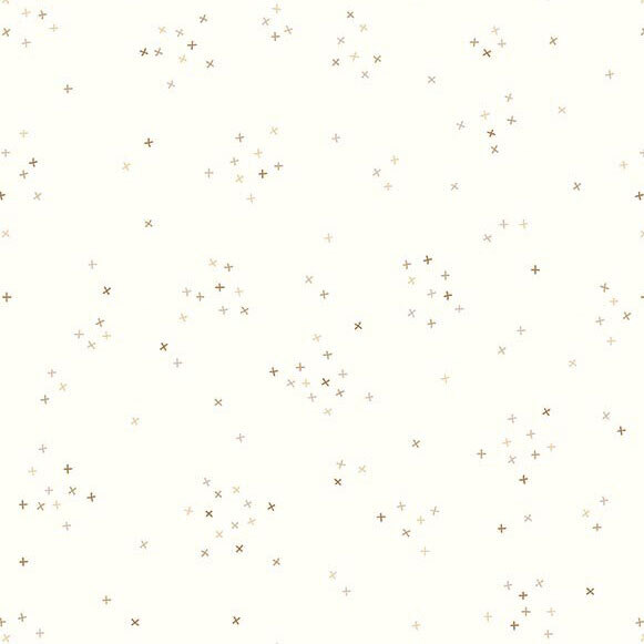 This white fabric is scattered with tiny neutral crosses clustered together.