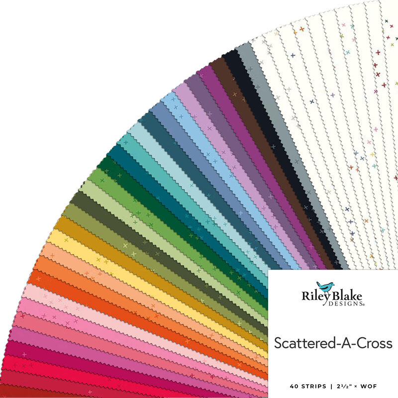 A fanned fabric collage featuring a rainbow of colors from the Scattered-A-Cross collection.