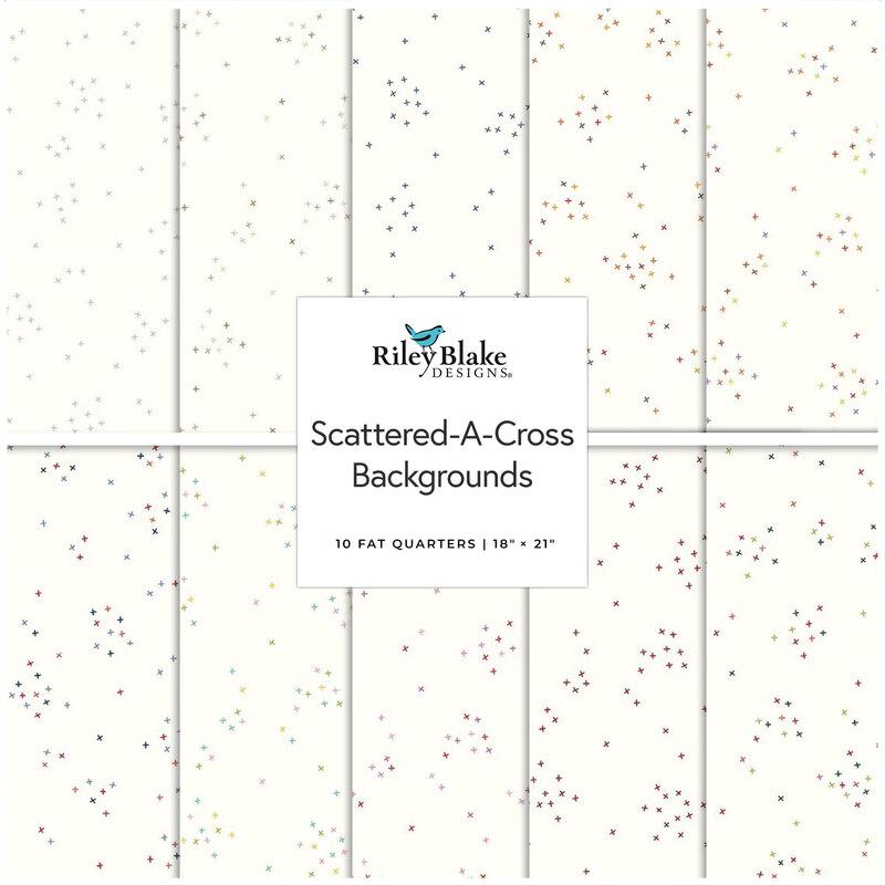 A fabric collage featuring white blenders from the Scattered-A-Cross collection.