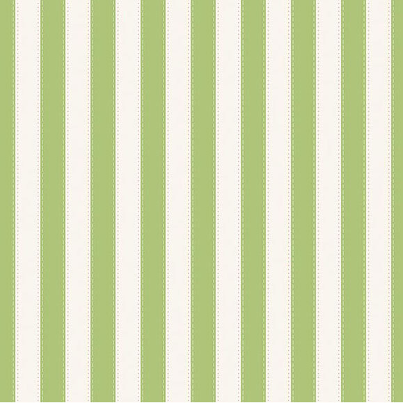 A cream and leaf green striped fabric with stitching details along each stripe. 