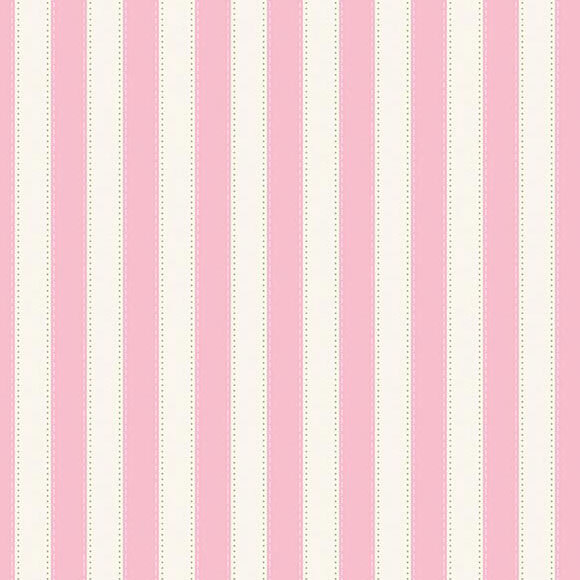 A cream and pink striped fabric with stitching details along each stripe. 