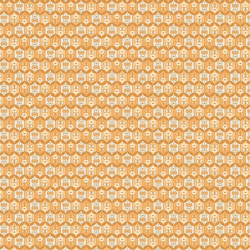 Retro geometric design in gold, honey yellow, and cream with small florals