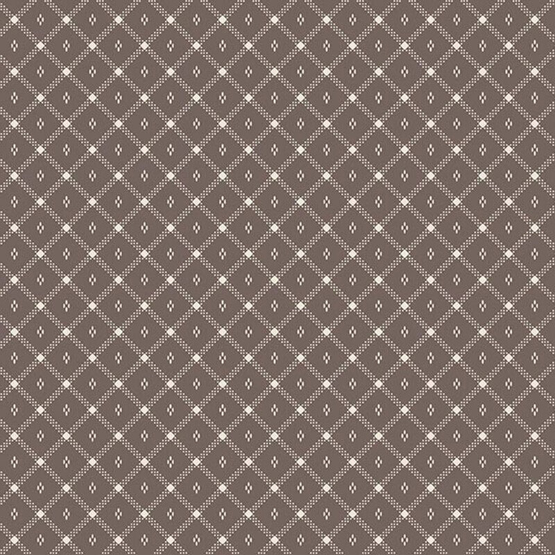 Mouse brown fabric with a white lattice and small white diamond shapes