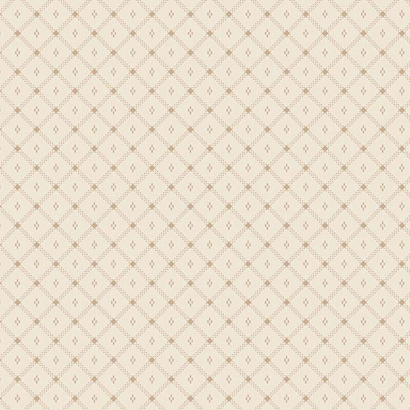 Cream fabric with a tan lattice and small tan diamond shapes