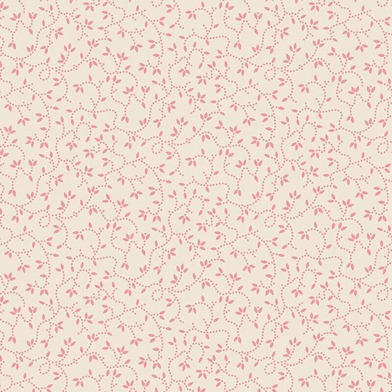 Cream fabric with an all-over pattern of pink vines