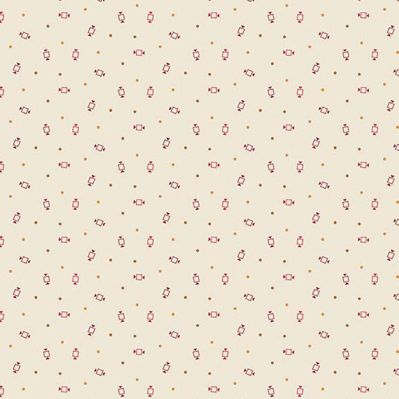 Light beige fabric with a tossed pattern of primitive red shapes and red dots