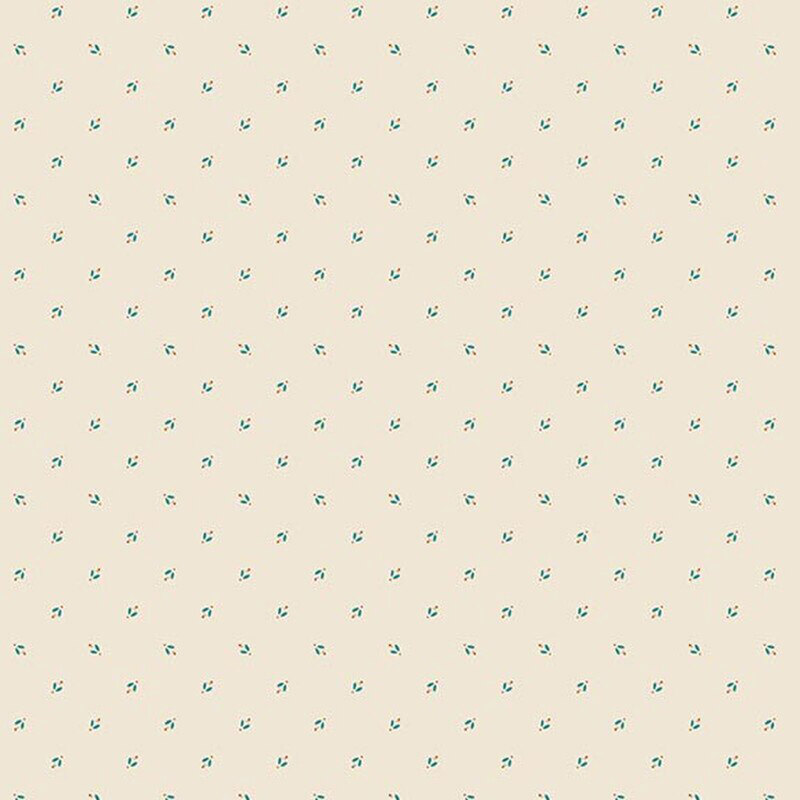 Cream fabric with a tiny pattern of ditsy blue primitive shapes