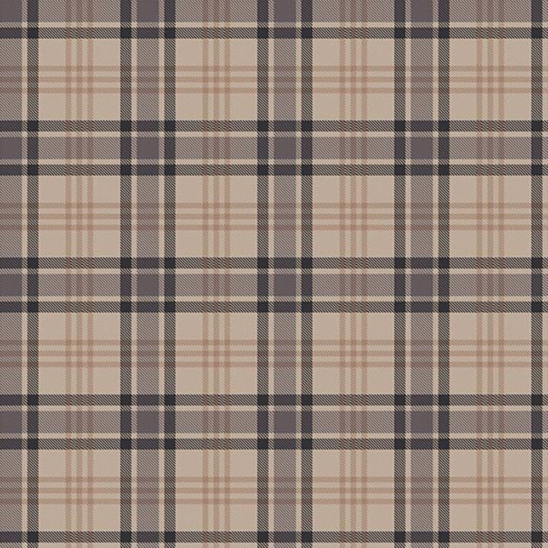 Mushroom brown fabric with a gray and tan plaid pattern