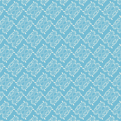A light blue fabric with a repeating pattern of stylized motifs in white.