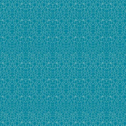 A medium teal fabric swatch with an organic, web-like print in aqua.