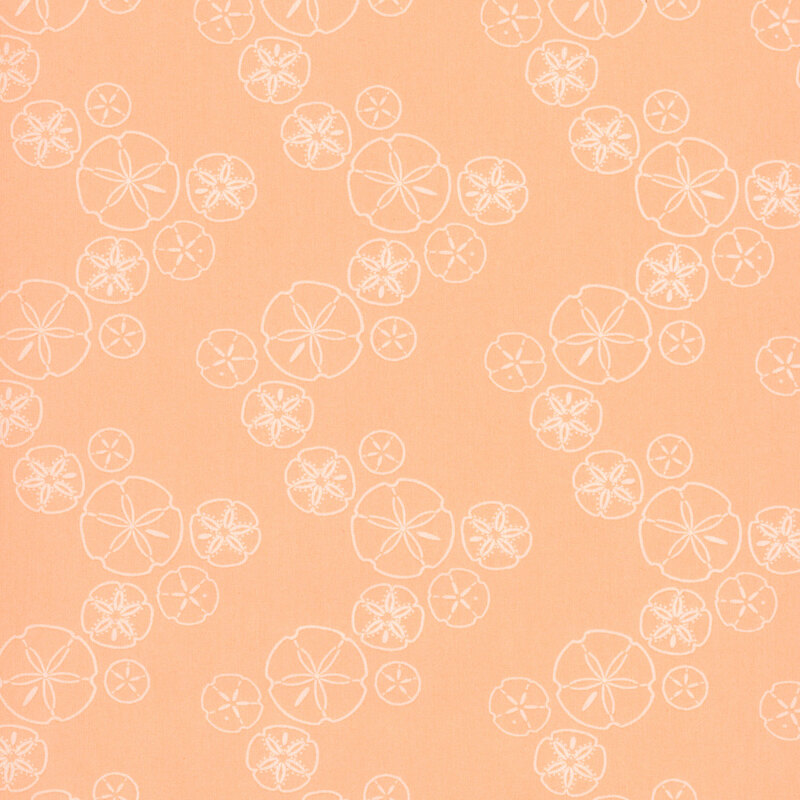 Peach fabric swatch featuring a white sand dollar print in various sizes.