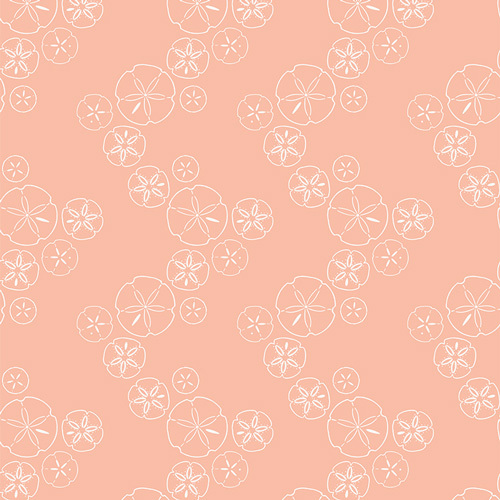 Peach fabric swatch featuring a white sand dollar print in various sizes.