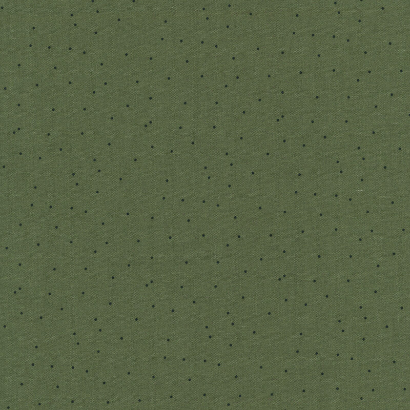 Dark green fabric featuring a scattered black polka dot print.