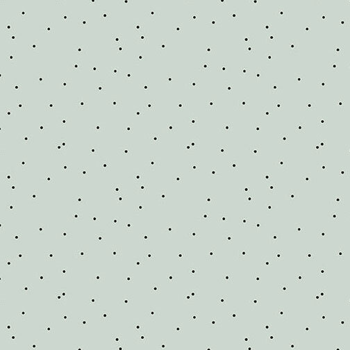 Pale Aqua fabric featuring a scattered black polka dot print.