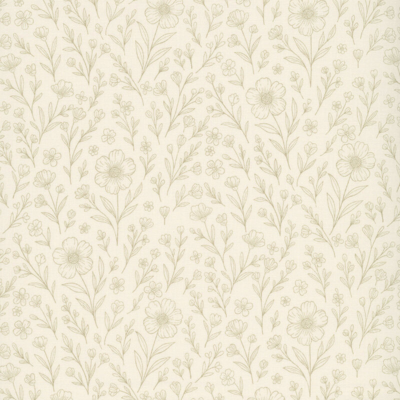 Sketched sage wildflowers and leafy steams on a soft beige background.