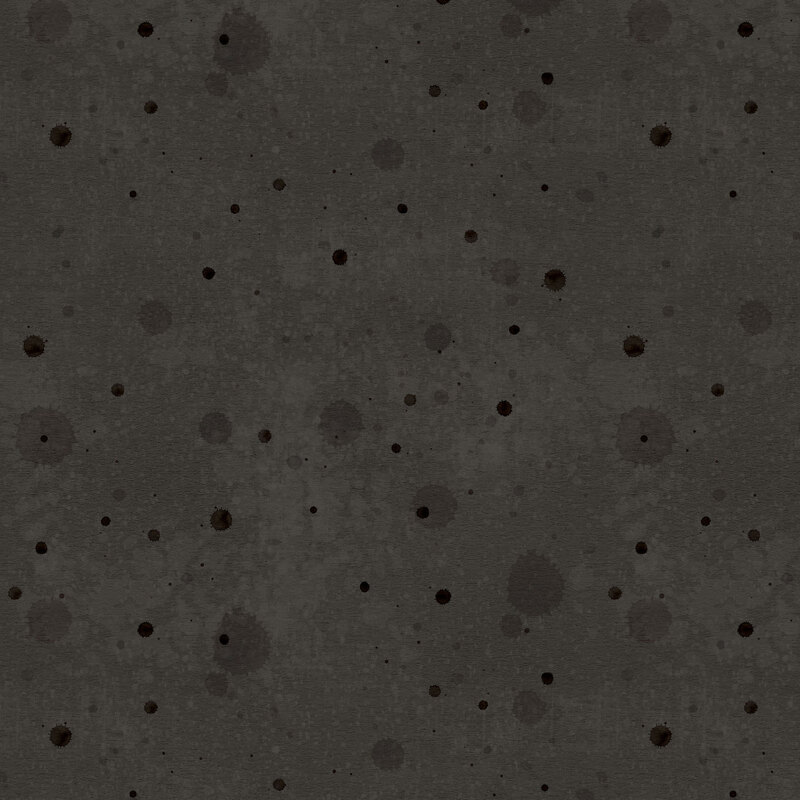 Textured, mottled charcoal fabric with tonal paint droplets