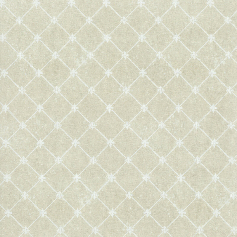 Taupe textured fabric with a cream floral lattice design