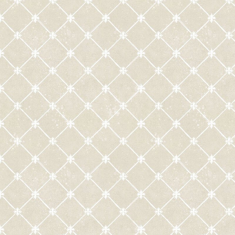 Taupe textured fabric with a cream floral lattice design