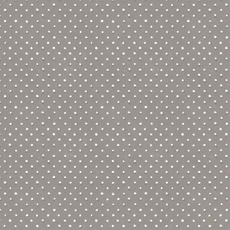 Textured, graphite gray fabric with a rustic pattern of white dots