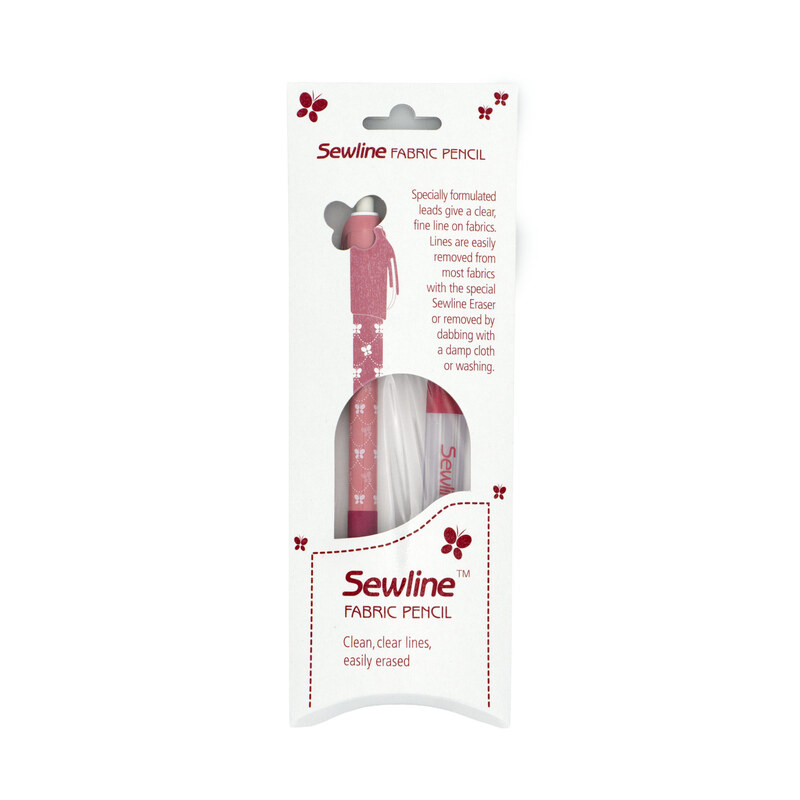 The Sewline Fabric Pencil - White 0.9mm n its packaging isolated on a white background