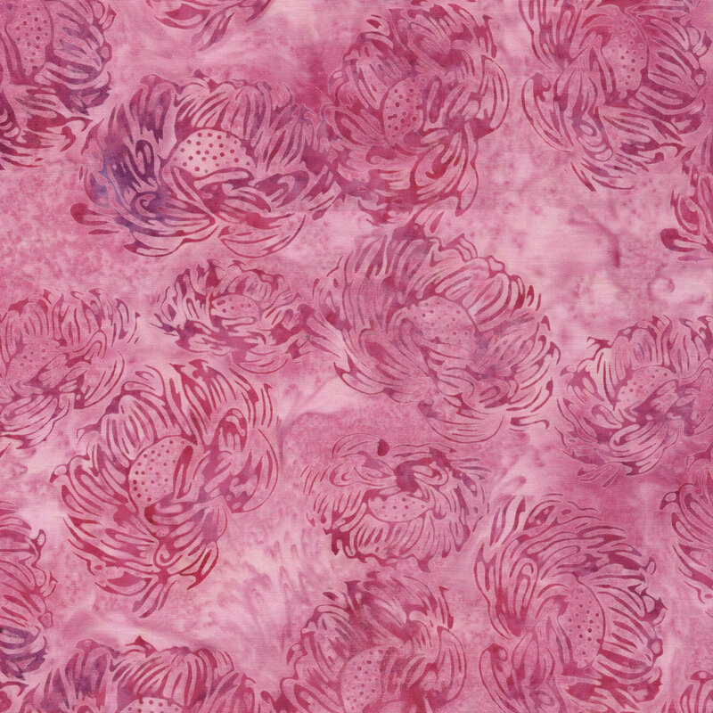 A ballerina pink batik fabric with dark pink flowers. 